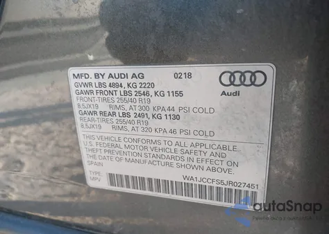 2018 Audi Q3 2.0T Premium/2.0T Sport Premium from USA, damaged, VIN WA1JCCFS5JR027451